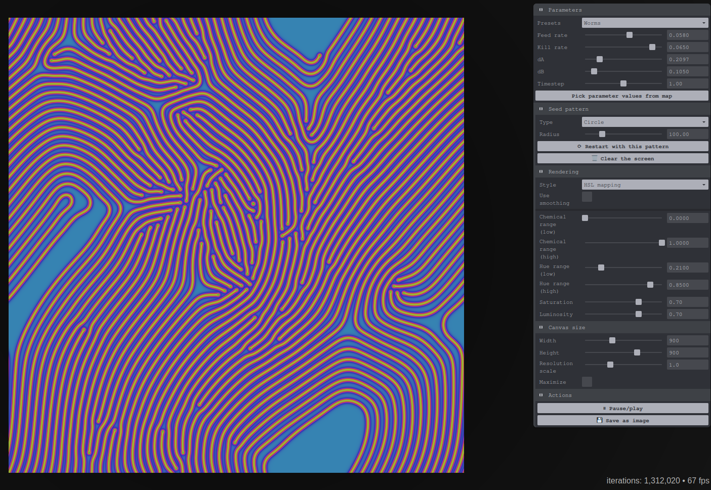 Screenshot from Reaction-Diffusion Playground
